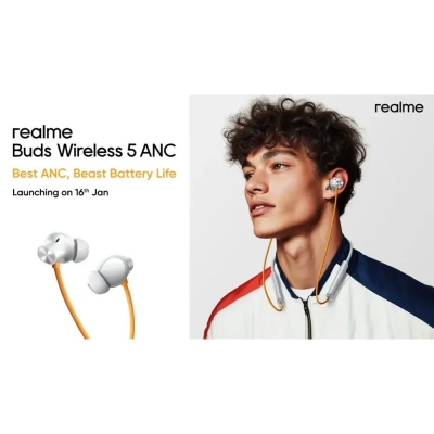 Picture of Realme Buds Wireless 5 ANC 50db ANC Neckband Earphone - Black