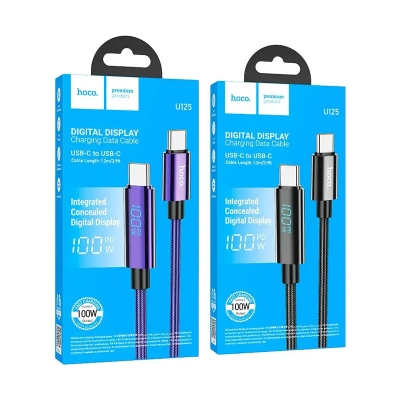 Picture of Hoco U125 Benefit 100W Fast Charging Data Cable with Display (Type-C to Type-C) - Black