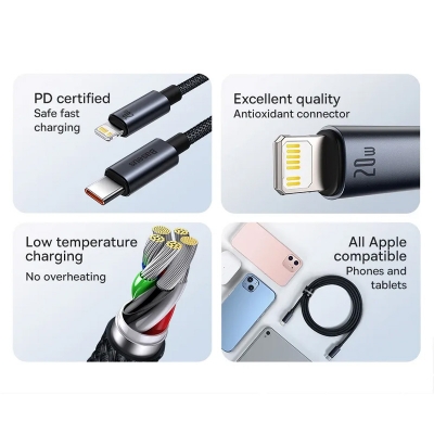 Picture of Baseus CATKLF-GG1 Cafule Series USB-C PD 2.0 60W Flash Charge Cable - Black