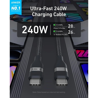 Picture of Anker 240W USB-C to USB-C Upcycled-Braided Cable 6ft - Black