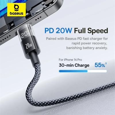 Picture of Baseus PD 20W Display 2 Fast Charging Data Cable Type-c to Lightning 1m - Black