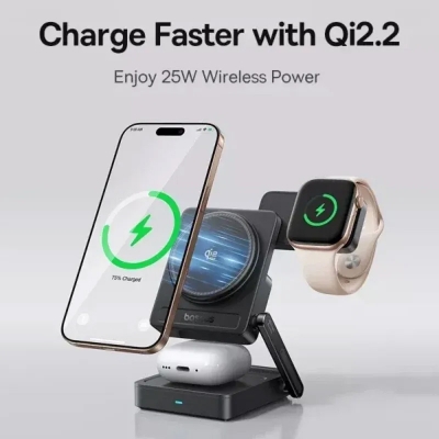 Picture of Baseus PicoGo AF21 3-in-1 Qi2.2 Wireless Charger – 25W Foldable Fast Charging Station - Black
