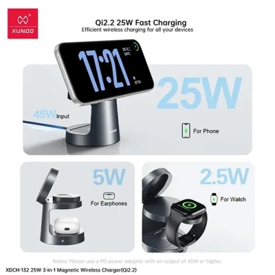 Picture of XUNDD Qi2.2 25W 3-in-1 Magnetic Wireless Charger - Grey