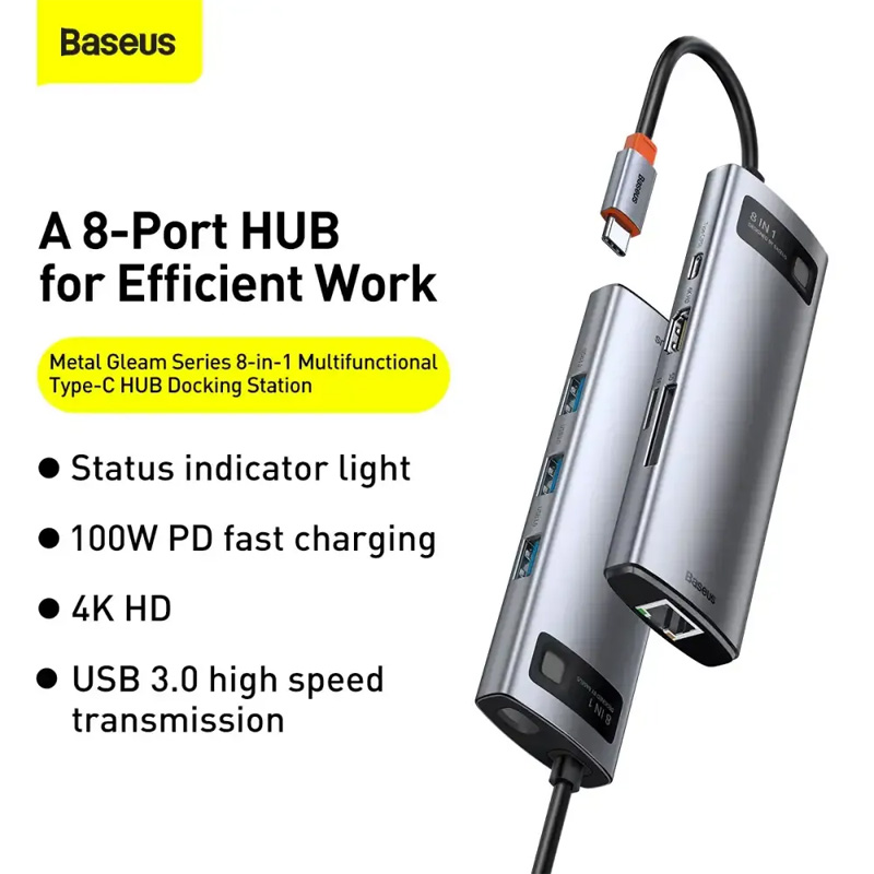 Picture of Baseus Metal Gleam Series 8-in-1 Multifunctional Type-C HUB -  Silver