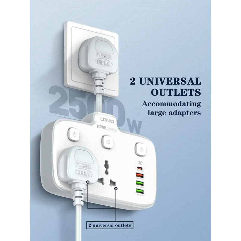 Picture of Ldnio SC2413 PD & QC3.0 2 Universal Outlets Power Socket -  BRIGHT