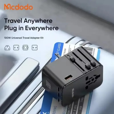 Picture of Mcdodo CP-614 100W GaN Universal Travel Adapter with 100w C to C Cable - Size-10, Black