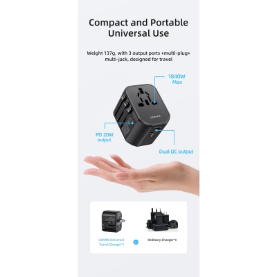 Picture of USAMS T59 Universal Travel Adapter 20W Type C - Black