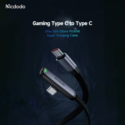 Picture of Mcdodo CA-336 Zebra Series 65W Type-C To Type-C 90 Degree Data Cable 1.2m - Black