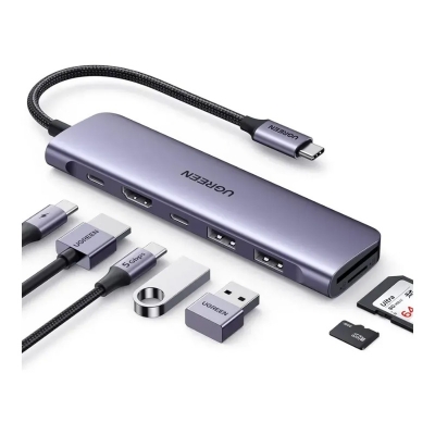 Picture of UGREEN 7-in-1 USB C Hub 5 Gbps with 4K HDMI 100W Power Delivery -  GRAY