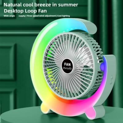 Picture of Portable Desk Fan with LED Light – USB Rechargeable, Quiet & Stylish 