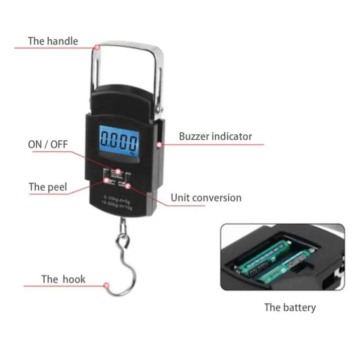 Picture of Digital Hanging Weight Scale, Portable Hanging Electronic Hook Scale-Black - Weight Machine Digital-(Black)