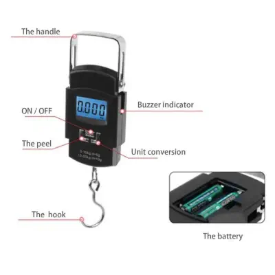 Picture of Digital Hanging Weight Scale, Portable Hanging Electronic Hook Scale-Black - Weight Machine Digital-(Black)