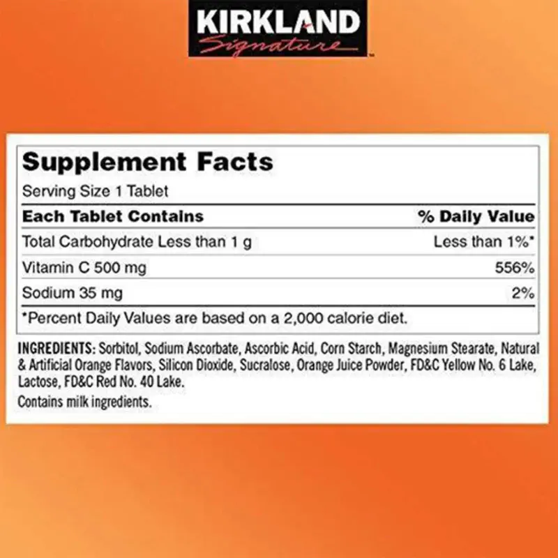 Picture of Kirkland Vitamin C (500 mg)Tangy Orange Chewable-500 Tablets