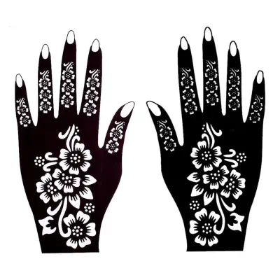 Picture of 5Pcs Henna Style Body Art Stickers – Flower & Butterfly Design - Black