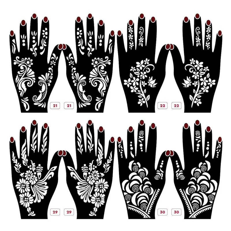 Picture of Self-Adhesive Mehndi Stickers – 5 Pack Temporary Body Art with Floral & Butterfly Patterns - Black