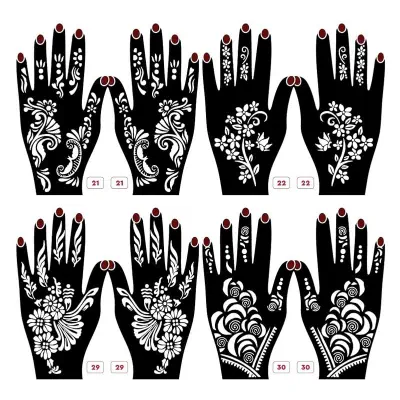 Picture of Self-Adhesive Mehndi Stickers – 5 Pack Temporary Body Art with Floral & Butterfly Patterns - Black