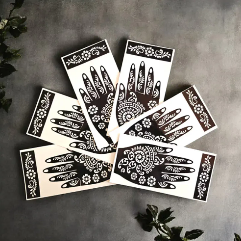 Picture of Self-Adhesive Mehndi Stickers – 5 Pack Temporary Body Art with Floral & Butterfly Patterns - Black