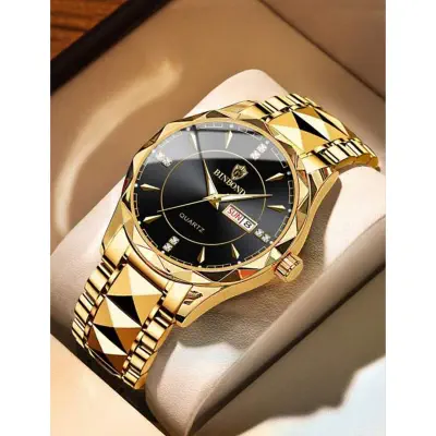 Picture of New Collection POSHI Sale New Top Waterproof Watch Men Business Japan Quartz Dual Calendar Premium Quality Stainless Steel Luxury Golden Watches For Men
