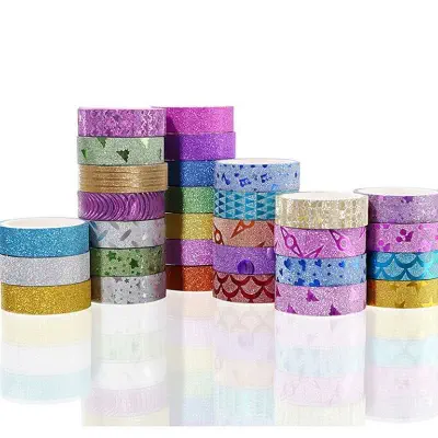 Picture of 10 Rolls Washi Masking Tape Set Decorative Glitter Tape Set for DIY Craft Scrapbook Gift Wrapping - Multicolor