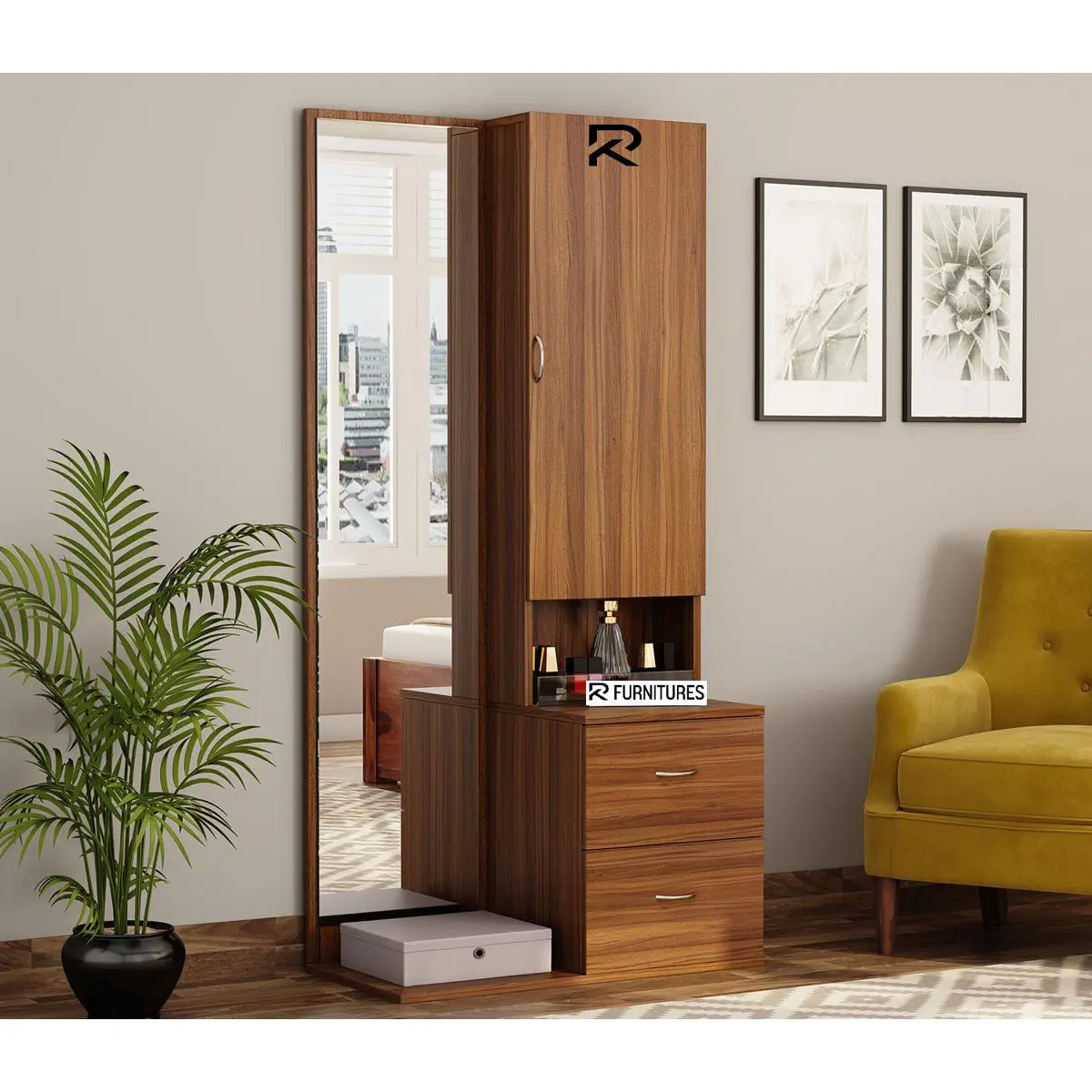 Picture of Upscaled Quality - RK Engineered Wood Dressing Table with Cabinet and Pull-Out Drawers - Vintage Choice - To Exprerience Greatness