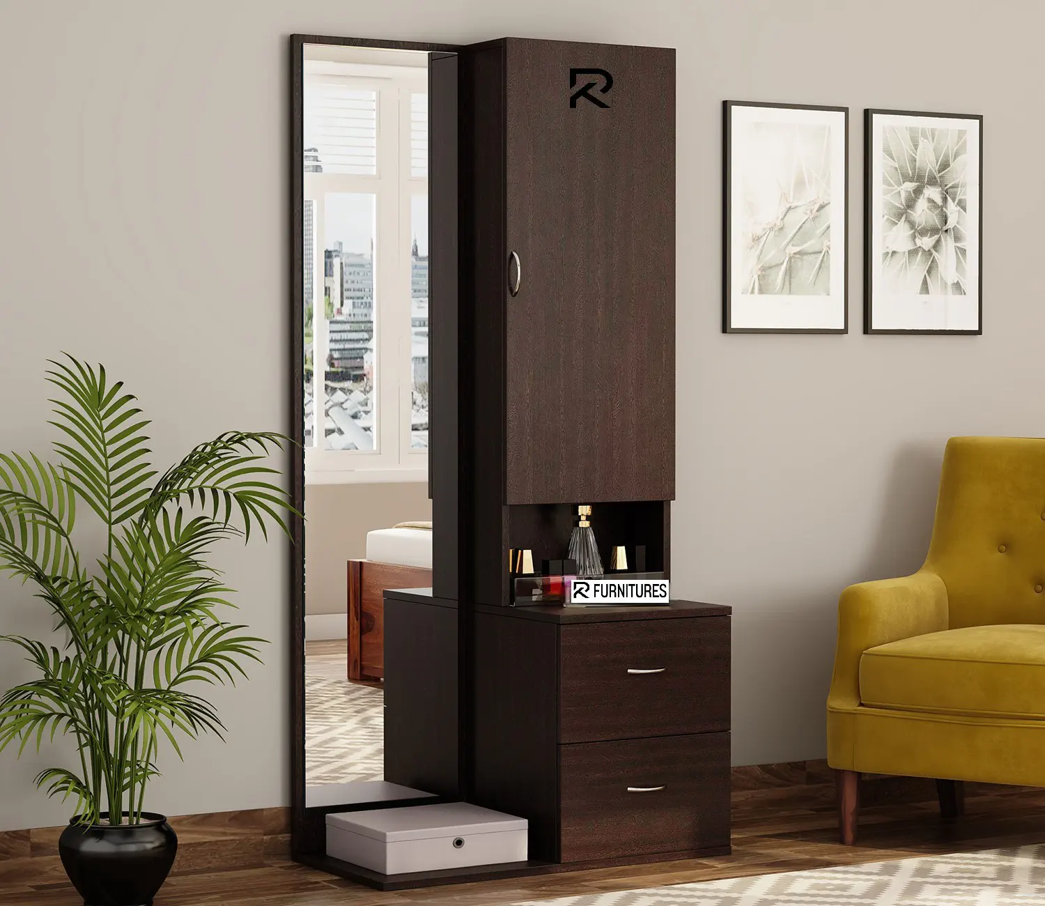 Picture of Upscaled Quality - RK Engineered Wood Dressing Table with Cabinet and Pull-Out Drawers - Vintage Choice - To Exprerience Greatness
