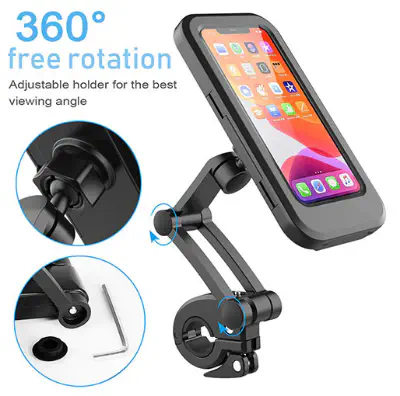 Picture of Adjustable Waterproof Motorcycle Bike Phone Holder Case Stand Moto Bicycle Handlebar Cellp. - Black - Int: One size