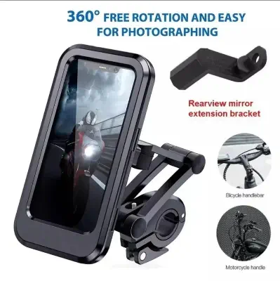 Picture of Adjustable Waterproof Motorcycle Bike Phone Holder Case Stand Moto Bicycle Handlebar Cellp. - Black - Int: One size
