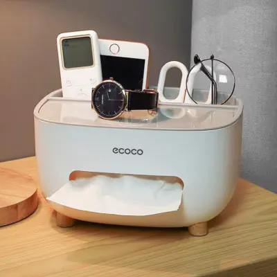 Picture of Tissue Box Cover Holder with Storage, Napkin Tissue Box, Multi-Function Tissue Box ABS Material Storage Organizer-Not Applicable