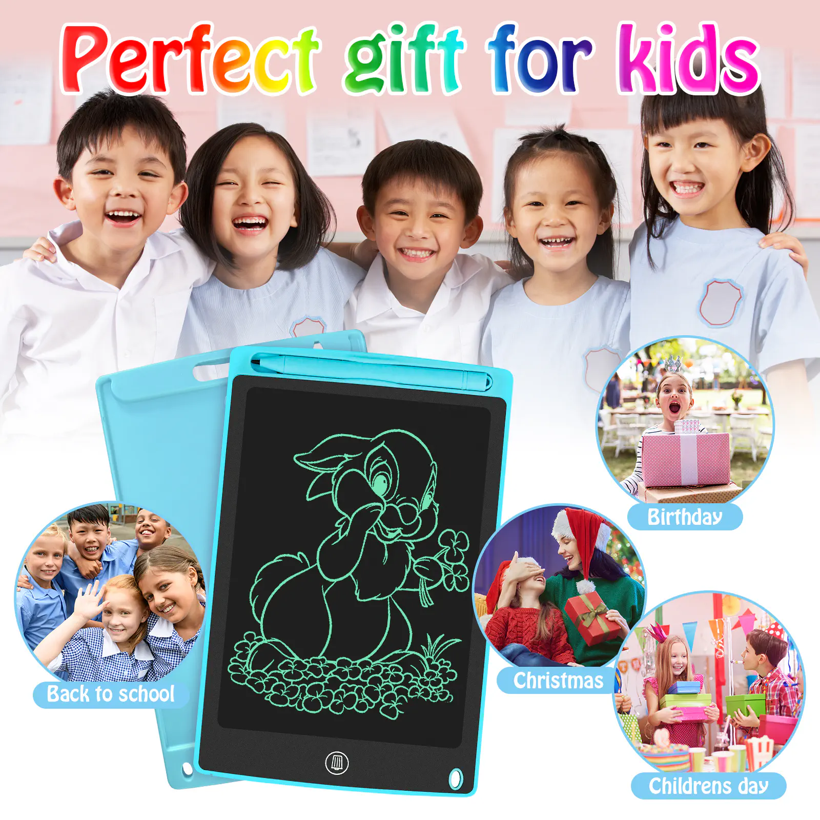 Picture of New 12" Multicolor Lcd Writting Tab for kids, Office Writing Board, Digital Drawing Pad, Erasable E-writer, Digital Drawing-Multicolor