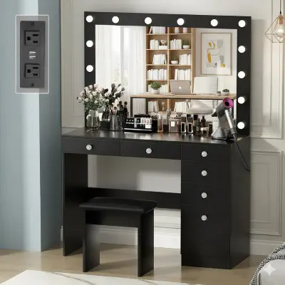 Picture of Luxury Vanity Table with LED Mirror | Dressing Table with Lights | Engineered Board | FurniQ Furniture BD