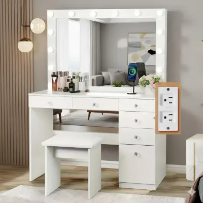 Picture of Luxury Vanity Table with LED Mirror | Dressing Table with Lights | Engineered Board | FurniQ Furniture BD
