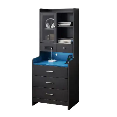 Picture of FurniQ Furniture Modern Vanity Storage Cabinet with Mirror & Hidden Shelves - Premium Melamine Board Corner Dressing Table