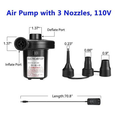 Picture of Electric Air Pumper, Air Pumper with 3 Nozzles for Inflatable Pool, boat, airbed, swim ring, furniture