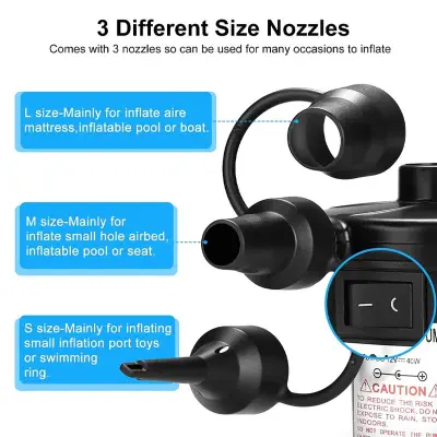 Picture of Electric Air Pumper, Air Pumper with 3 Nozzles for Inflatable Pool, boat, airbed, swim ring, furniture