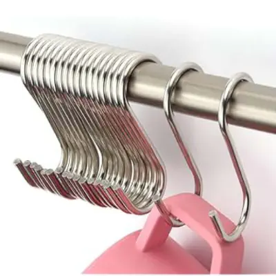 Picture of 5 Stainless Steel Heavy Duty S-Shaped Hooks For Hanging Clothes Kitchen Office Pack Of 5 Hooks - Silver - Wall Hook - Organize With Ease - Picture Hangers & Hooks - NR Mart - Multicolor