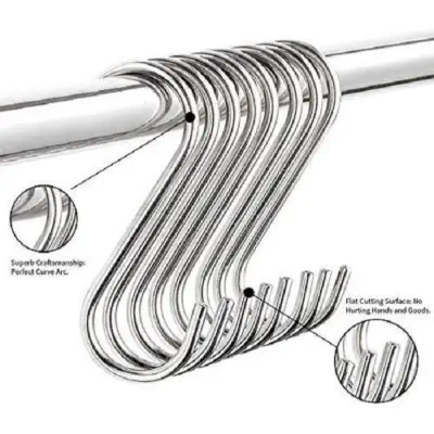 Picture of 5 Stainless Steel Heavy Duty S-Shaped Hooks For Hanging Clothes Kitchen Office Pack Of 5 Hooks - Silver - Wall Hook - Organize With Ease - Picture Hangers & Hooks - NR Mart - Multicolor
