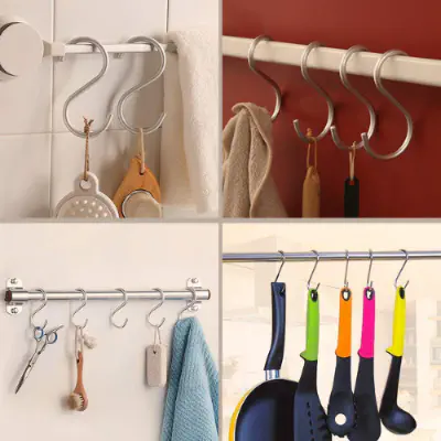 Picture of 5 Stainless Steel Heavy Duty S-Shaped Hooks For Hanging Clothes Kitchen Office Pack Of 5 Hooks - Silver - Wall Hook - Organize With Ease - Picture Hangers & Hooks - NR Mart - Multicolor