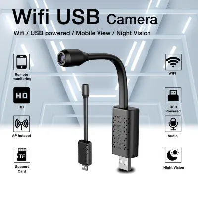 Picture of USB Mini Camera Full HD Wifi Portable V380 IP/AP Remote Control Real-time Surveillance USB Camera Full HD 1080P Support Motion Detection Video Audio Recorder Black 64GB