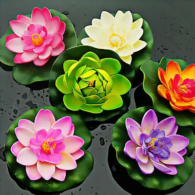 Picture of 4 pcs Artificial Fake Lotus Water lily Floating Flower Garden Pool Plant Ornament lifelike 