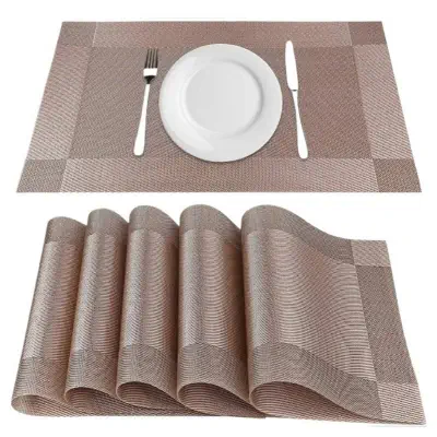 Picture of 4 Pcs Table Mats PVC Placemats Heat-Resistant Placemat for Dining Table Woven Vinyl Stain Resistant Table Mats Easy to Clean (Coffee)