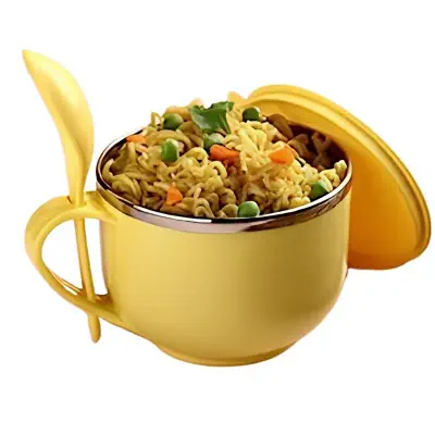 Picture of Stainless Steel Noddles & Soups Bowl 1PCS with Spoon,Fork and Lid Noodle Soup Bowl/Serving Bowl/Noodle/Soup / 650ML/ Inner Stainless Steel/BPA Free MULTICOLOR (Multicolor)