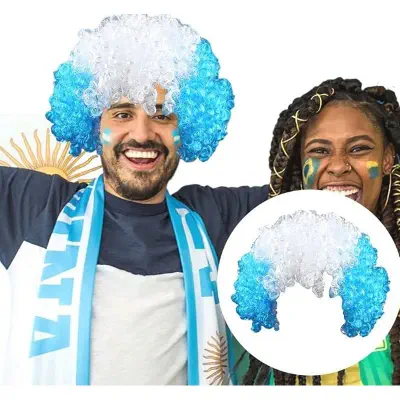 Picture of World Cup Fans Wig For Argentina Fans, Soccer Party Wig National Flag Attracts Wigs Healist Headwear For Football Football Fans Men Women (Multicolor)