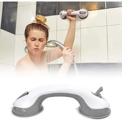 Picture of Bathtub Suction Cup Handle with Suction Cup Grey Shower Handle with Suction Cup with Control Shower Handle Without Drilling for Smooth Walls in Bathrooms, Toilets and Kitchens (Multicolor)