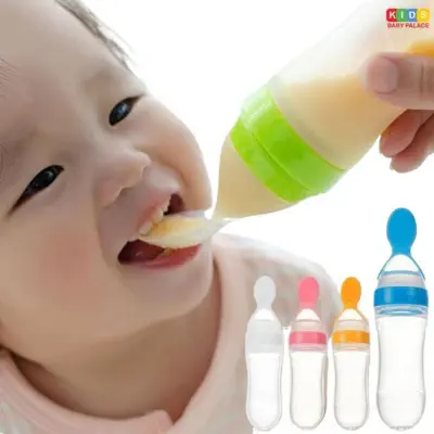 Picture of Silicone Baby Food Dispensing Spoon & Feeder, 1 PCS Travel Baby Training Bottle with Spoon Soft Head Baby Feeding Tools (CLEAR)