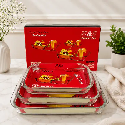 Picture of H&S Crystal Clear Glass Serving Dish Set
