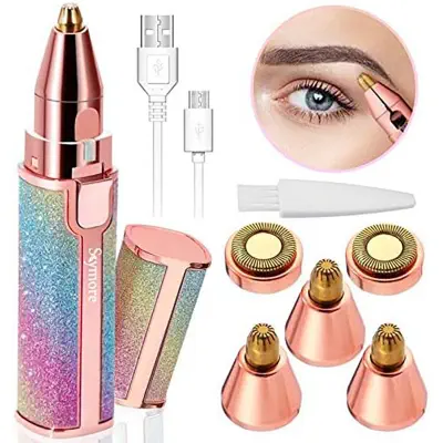 Picture of 2 in 1 Eyebrow Trimmer & Face Hair Remover for Women wirh Light Rechargeable Waterproof Painless Facial Hair Removal for Lips Nose Face Body (Multicolor)