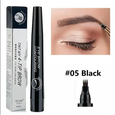 Picture of Eyebrow Pen Liquid Waterproof Microblading Long Lasting Natural Beauty Looking 4 Fork Tip Tattoo Makeup Pencil (Black)