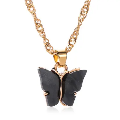 Picture of Korean Fashion Cute Butterfly Pendant Necklace for Women Golden Color Statement Necklace Jewelry Gifts (Black,Adjustable)