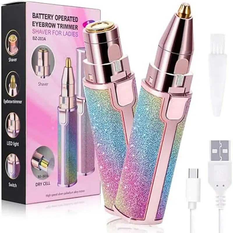 Picture of 2 in 1 Eyebrow Trimmer & Face Hair Remover for Women wirh Light Rechargeable Waterproof Painless Facial Hair Removal for Lips Nose Face Body (Multicolor)