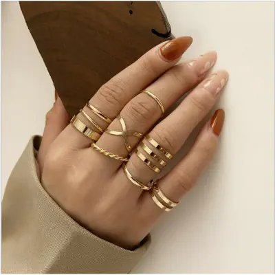 Picture of 8 Pcs/Set Finger Ring Set Women Finger Rings for women's fashion (Gold,Adjustable)